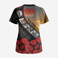Personalised Remembering ANZAC Lest We Forget Scrub Top Vintage Film Frame Memorial Red Poppy
