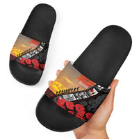 Personalised Remembering ANZAC Lest We Forget Slide Sandals Vintage Film Frame Memorial Red Poppy