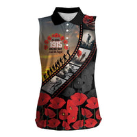 Personalised Remembering ANZAC Lest We Forget Women Sleeveless Polo Shirt Vintage Film Frame Memorial Red Poppy