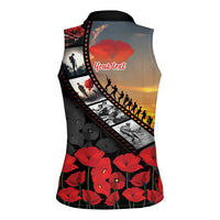Personalised Remembering ANZAC Lest We Forget Women Sleeveless Polo Shirt Vintage Film Frame Memorial Red Poppy