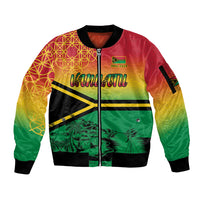 Hapi 44th Indipendens Dei Vanuatu Sleeve Zip Bomber Jacket Yumi 1980 with Vanuatuan Beach Landscape