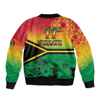 Hapi 44th Indipendens Dei Vanuatu Sleeve Zip Bomber Jacket Yumi 1980 with Vanuatuan Beach Landscape