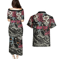Personalized Japanese Kitsune Mask Couples Matching Puletasi and Hawaiian Shirt With Polynesian Arty Style LT9 - Polynesian Pride
