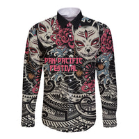 Personalized Japanese Kitsune Mask Long Sleeve Button Shirt With Polynesian Arty Style LT9 Unisex Black - Polynesian Pride