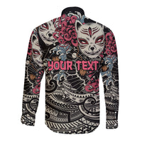 Personalized Japanese Kitsune Mask Long Sleeve Button Shirt With Polynesian Arty Style LT9 - Polynesian Pride