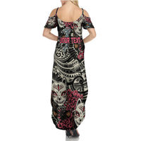 Personalized Japanese Kitsune Mask Summer Maxi Dress With Polynesian Arty Style LT9 - Polynesian Pride