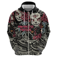 Personalized Japanese Kitsune Mask Zip Hoodie With Polynesian Arty Style