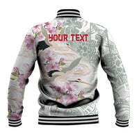 Personalized Japanese Shirasagi Bird Baseball Jacket Sakura and Hibiscus Polynesian Pattern LT9 - Polynesian Pride