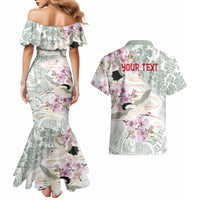 Personalized Japanese Shirasagi Bird Couples Matching Mermaid Dress and Hawaiian Shirt Sakura and Hibiscus Polynesian Pattern LT9 - Polynesian Pride