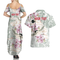 Personalized Japanese Shirasagi Bird Couples Matching Summer Maxi Dress and Hawaiian Shirt Sakura and Hibiscus Polynesian Pattern LT9 - Polynesian Pride