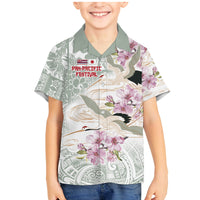 Personalized Japanese Shirasagi Bird Family Matching Mermaid Dress and Hawaiian Shirt Sakura and Hibiscus Polynesian Pattern