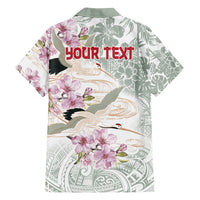 Personalized Japanese Shirasagi Bird Family Matching Tank Maxi Dress and Hawaiian Shirt Sakura and Hibiscus Polynesian Pattern