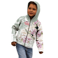 Personalized Japanese Shirasagi Bird Kid Hoodie Sakura and Hibiscus Polynesian Pattern
