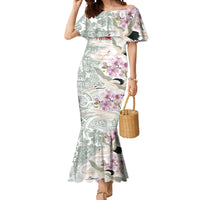 Personalized Japanese Shirasagi Bird Mermaid Dress Sakura and Hibiscus Polynesian Pattern LT9 Women White - Polynesian Pride