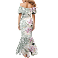 Personalized Japanese Shirasagi Bird Mermaid Dress Sakura and Hibiscus Polynesian Pattern LT9 - Polynesian Pride