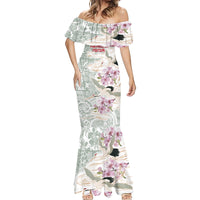 Personalized Japanese Shirasagi Bird Mermaid Dress Sakura and Hibiscus Polynesian Pattern LT9 - Polynesian Pride