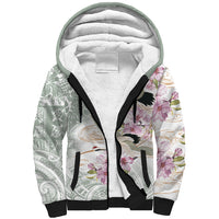 Personalized Japanese Shirasagi Bird Sherpa Hoodie Sakura and Hibiscus Polynesian Pattern LT9 Unisex White - Polynesian Pride