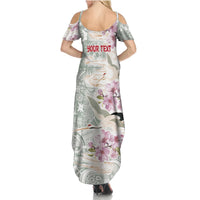 Personalized Japanese Shirasagi Bird Summer Maxi Dress Sakura and Hibiscus Polynesian Pattern LT9 - Polynesian Pride