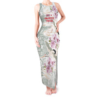 Personalized Japanese Shirasagi Bird Tank Maxi Dress Sakura and Hibiscus Polynesian Pattern LT9 Women White - Polynesian Pride