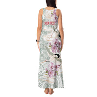 Personalized Japanese Shirasagi Bird Tank Maxi Dress Sakura and Hibiscus Polynesian Pattern LT9 - Polynesian Pride