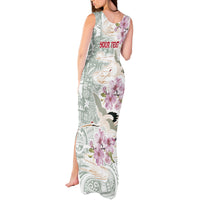 Personalized Japanese Shirasagi Bird Tank Maxi Dress Sakura and Hibiscus Polynesian Pattern LT9 - Polynesian Pride