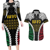 Halo Vanuatu Pride Couples Matching Long Sleeve Bodycon Dress and Hawaiian Shirt Vanuatuan Sand Drawing Pattern LT9 Black - Polynesian Pride