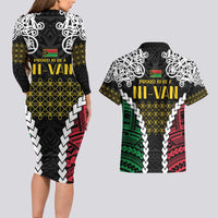 Halo Vanuatu Pride Couples Matching Long Sleeve Bodycon Dress and Hawaiian Shirt Vanuatuan Sand Drawing Pattern LT9 - Polynesian Pride