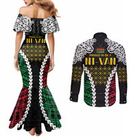 Halo Vanuatu Pride Couples Matching Mermaid Dress and Long Sleeve Button Shirt Vanuatuan Sand Drawing Pattern LT9 - Polynesian Pride