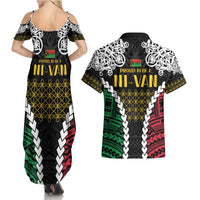 Halo Vanuatu Pride Couples Matching Summer Maxi Dress and Hawaiian Shirt Vanuatuan Sand Drawing Pattern LT9 - Polynesian Pride