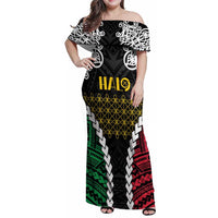 Halo Vanuatu Pride Family Matching Off Shoulder Maxi Dress and Hawaiian Shirt Vanuatuan Sand Drawing Pattern LT9 Mom's Dress Black - Polynesian Pride