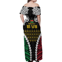 Halo Vanuatu Pride Family Matching Off Shoulder Maxi Dress and Hawaiian Shirt Vanuatuan Sand Drawing Pattern LT9 - Polynesian Pride