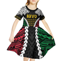 Halo Vanuatu Pride Kid Short Sleeve Dress Vanuatuan Sand Drawing Pattern LT9 - Polynesian Pride