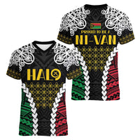 Halo Vanuatu Pride Women V-Neck T-Shirt Vanuatuan Sand Drawing Pattern LT9 - Polynesian Pride