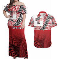 Malo e lelei Tonga Couples Matching Off Shoulder Maxi Dress and Hawaiian Shirt Ngatu Tokelau Feletoa Fata Traditional Polynesian Pattern