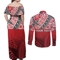 Malo e lelei Tonga Couples Matching Off Shoulder Maxi Dress and Long Sleeve Button Shirt Ngatu Tokelau Feletoa Fata Traditional Polynesian Pattern