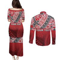 Malo e lelei Tonga Couples Matching Puletasi and Long Sleeve Button Shirt Ngatu Tokelau Feletoa Fata Traditional Polynesian Pattern