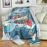 Hawaii Santa Skeleton Surfing Personalized Blanket Mele Kalikimaka i Iulai! LT9 Blue - Polynesian Pride