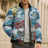 Hawaii Santa Skeleton Surfing Personalized Bomber Puffer Jacket Mele Kalikimaka i Iulai! LT9 - Polynesian Pride