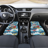 Hawaii Santa Skeleton Surfing Personalized Car Mats Mele Kalikimaka i Iulai! LT9 Set 2pcs - Front Blue - Polynesian Pride