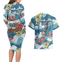 Hawaii Santa Skeleton Surfing Personalized Couples Matching Long Sleeve Bodycon Dress and Hawaiian Shirt Mele Kalikimaka i Iulai! LT9 - Polynesian Pride