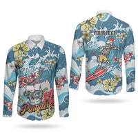 Hawaii Santa Skeleton Surfing Personalized Couples Matching Summer Maxi Dress and Long Sleeve Button Shirt Mele Kalikimaka i Iulai! LT9 - Polynesian Pride