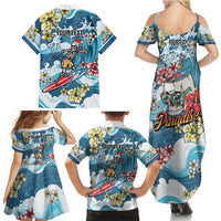 Hawaii Santa Skeleton Surfing Personalized Family Matching Summer Maxi Dress and Hawaiian Shirt Mele Kalikimaka i Iulai! LT9 Mom's Dress Blue - Polynesian Pride