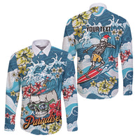 Hawaii Santa Skeleton Surfing Personalized Family Matching Summer Maxi Dress and Hawaiian Shirt Mele Kalikimaka i Iulai! LT9 Dad's Shirt - Long Sleeve Blue - Polynesian Pride