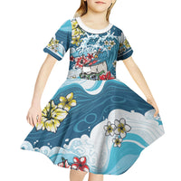 Hawaii Santa Skeleton Surfing Personalized Kid Short Sleeve Dress Mele Kalikimaka i Iulai!
