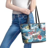 Hawaii Santa Skeleton Surfing Personalized Leather Tote Bag Mele Kalikimaka i Iulai! LT9 - Polynesian Pride