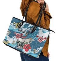 Hawaii Santa Skeleton Surfing Personalized Leather Tote Bag Mele Kalikimaka i Iulai! LT9 - Polynesian Pride