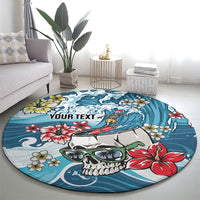 Hawaii Santa Skeleton Surfing Personalized Round Carpet Mele Kalikimaka i Iulai! LT9 - Polynesian Pride