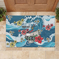 Hawaii Santa Skeleton Surfing Personalized Rubber Doormat Mele Kalikimaka i Iulai! LT9 Blue - Polynesian Pride