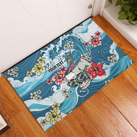 Hawaii Santa Skeleton Surfing Personalized Rubber Doormat Mele Kalikimaka i Iulai! LT9 - Polynesian Pride