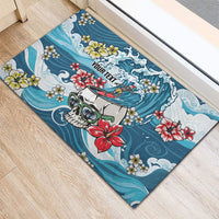 Hawaii Santa Skeleton Surfing Personalized Rubber Doormat Mele Kalikimaka i Iulai! LT9 - Polynesian Pride